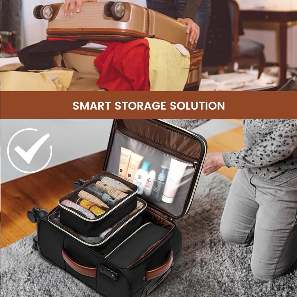 Lovevook Carry on Luggage 22X14X9, 20 Inch Softside Suitcase with 4 Pcs, - Picture 8 of 9